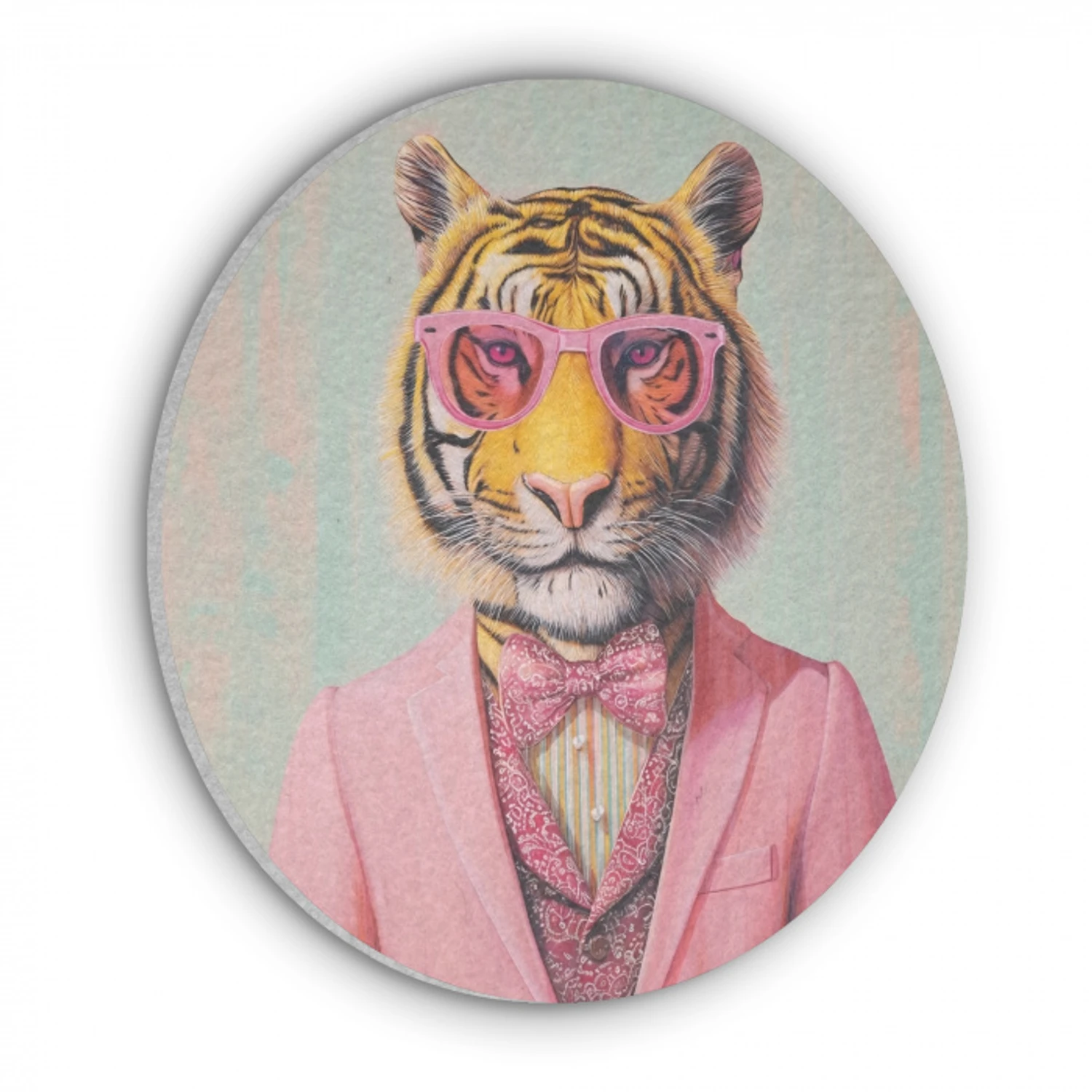 Tijger - Strik - Jasje - Roze Akoestische PET Vilt - Rond klein -3d