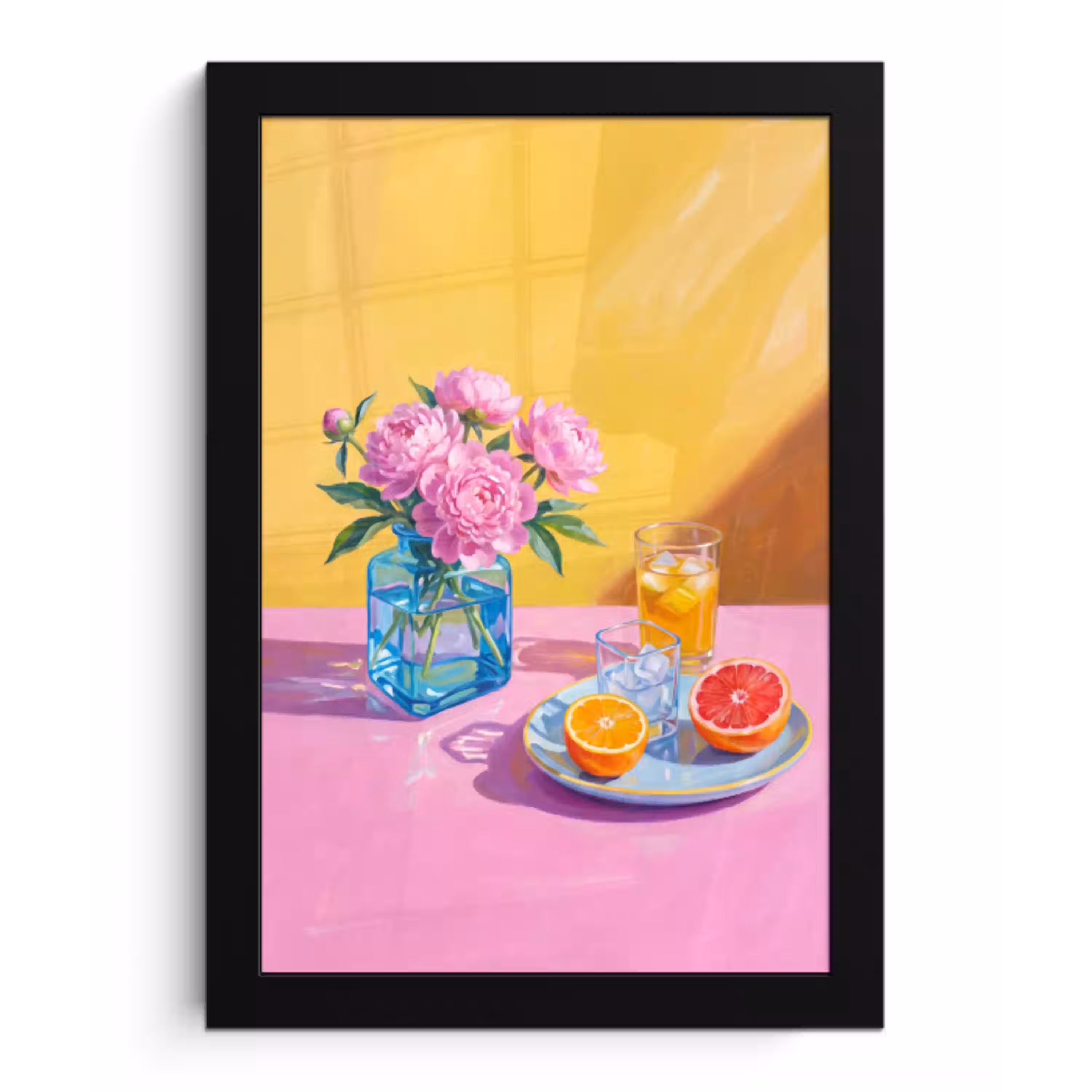 Bloemen - Roze - Modern fotolijst zwart zonder passe partout klein -3d
