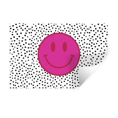 Smiley - Roze - Stippen Muursticker klein -3d