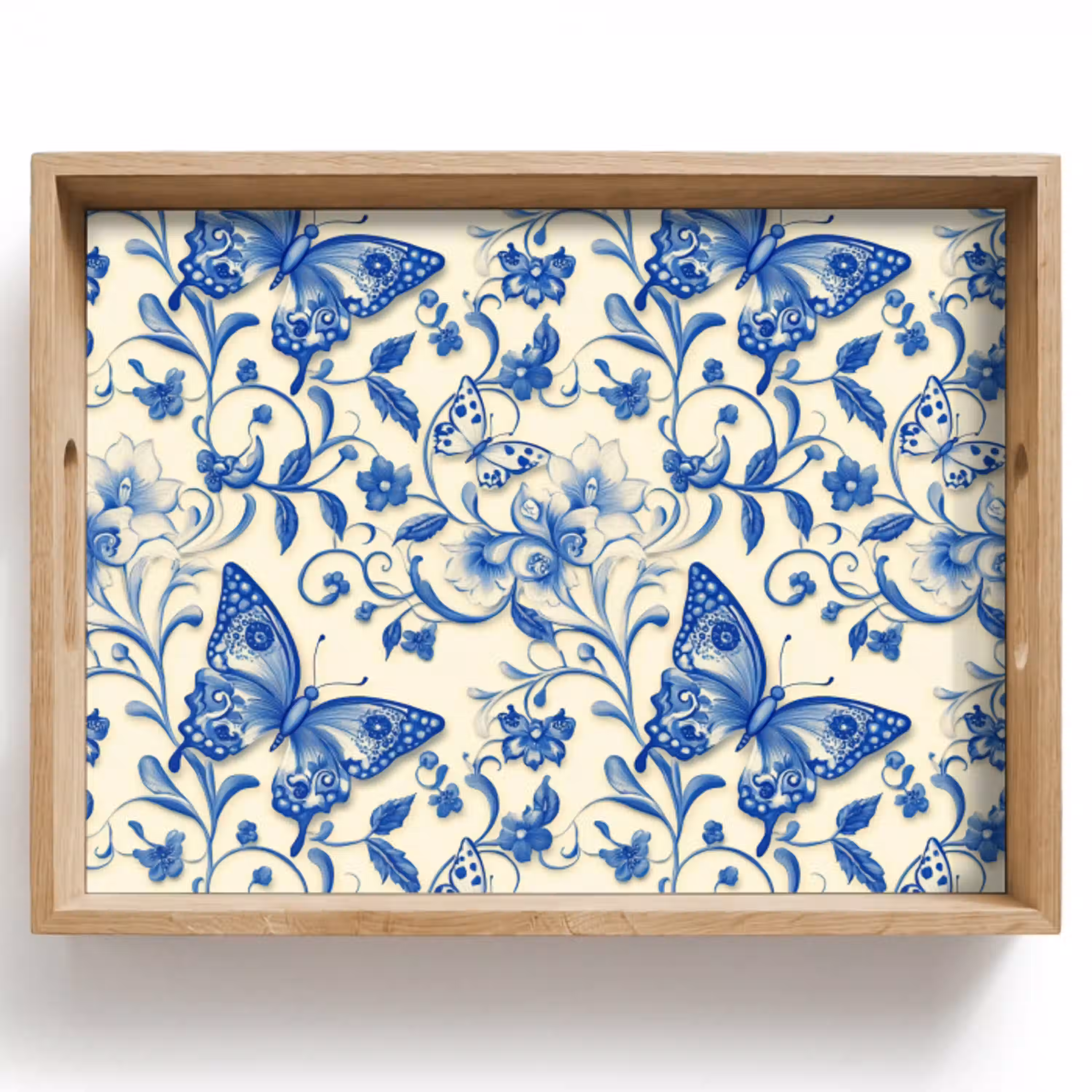 Vlinders - Bloemen - Blauw - Botanisch Dienblad Rechthoek middel 911 -z3d_shopping