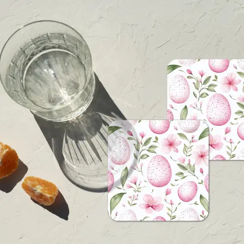 Patroon - Eieren - Roze - Pasen onderzetter kurk middel -sfeer4