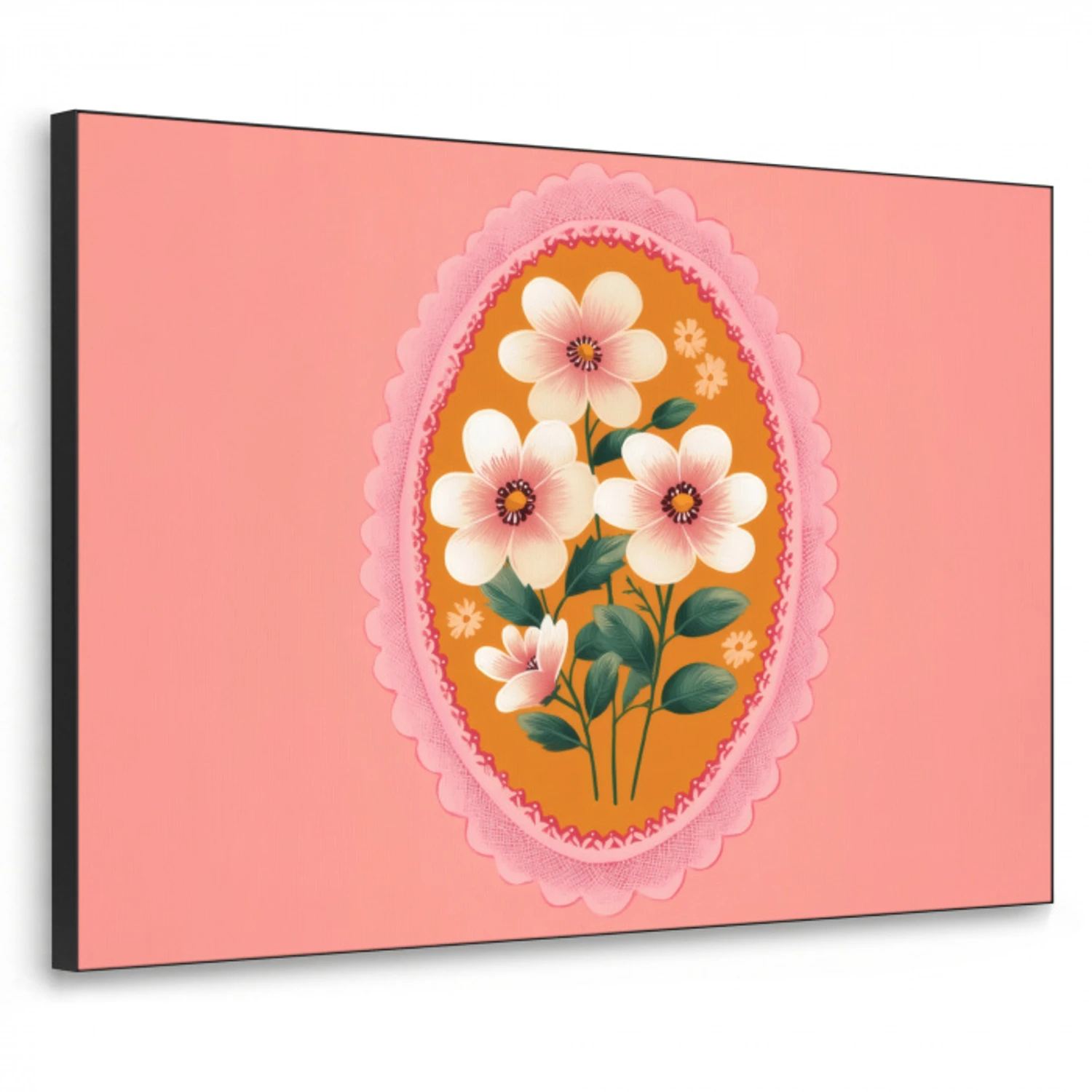 Illustratie - Bloemen - Rand - Roze Textielframe - compleet frame klein -3d