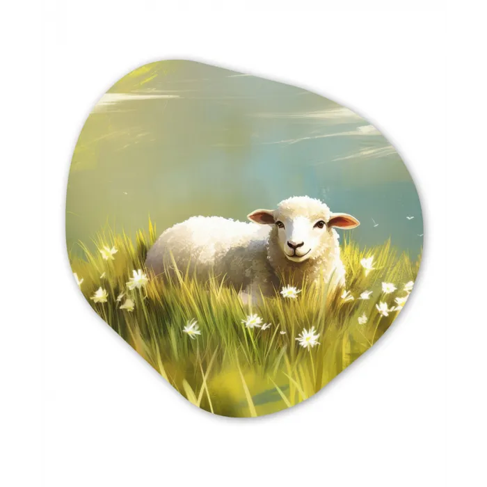 Schaap - Weide - Groen Wandcirkel Organisch Aluminium middel -3d