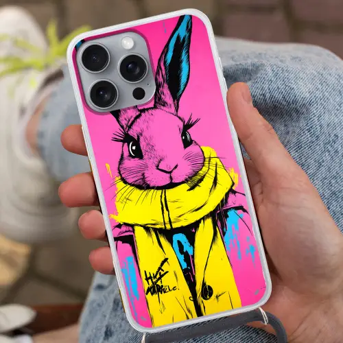 Konijn - Felroze - Sjaal - Abstract Hoesje iPhone 16 Pro Max met koord klein -sfeer3