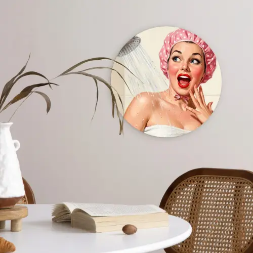 Vrouw - Douche - Roze Wandcirkel kunststof plaat 5mm dik klein -sfeer4