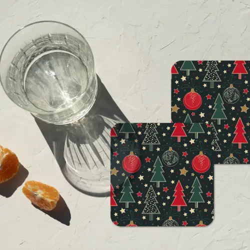 Illustratie - Kerst - Sterren - Groen onderzetter kurk middel 366 -sfeer4