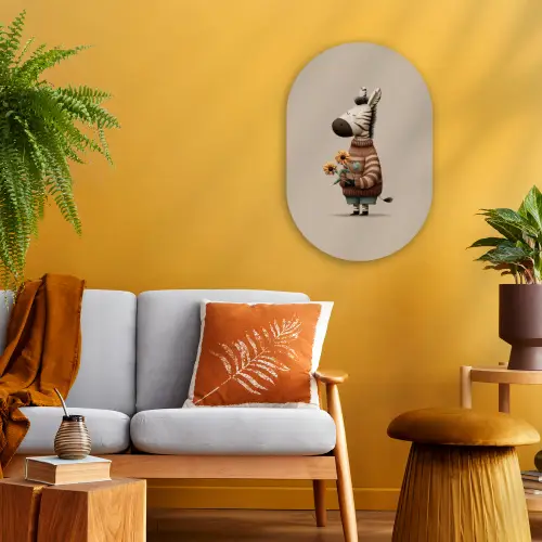Zebra - Zonnebloemen - Warm Wandcirkel Ovaal Forex klein -sfeer4