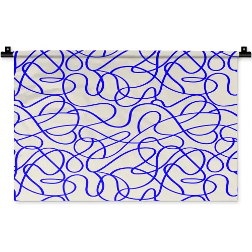Patronen - Beige - Blauw - Lijnen Wandkleed katoen klein 269 -zz3d