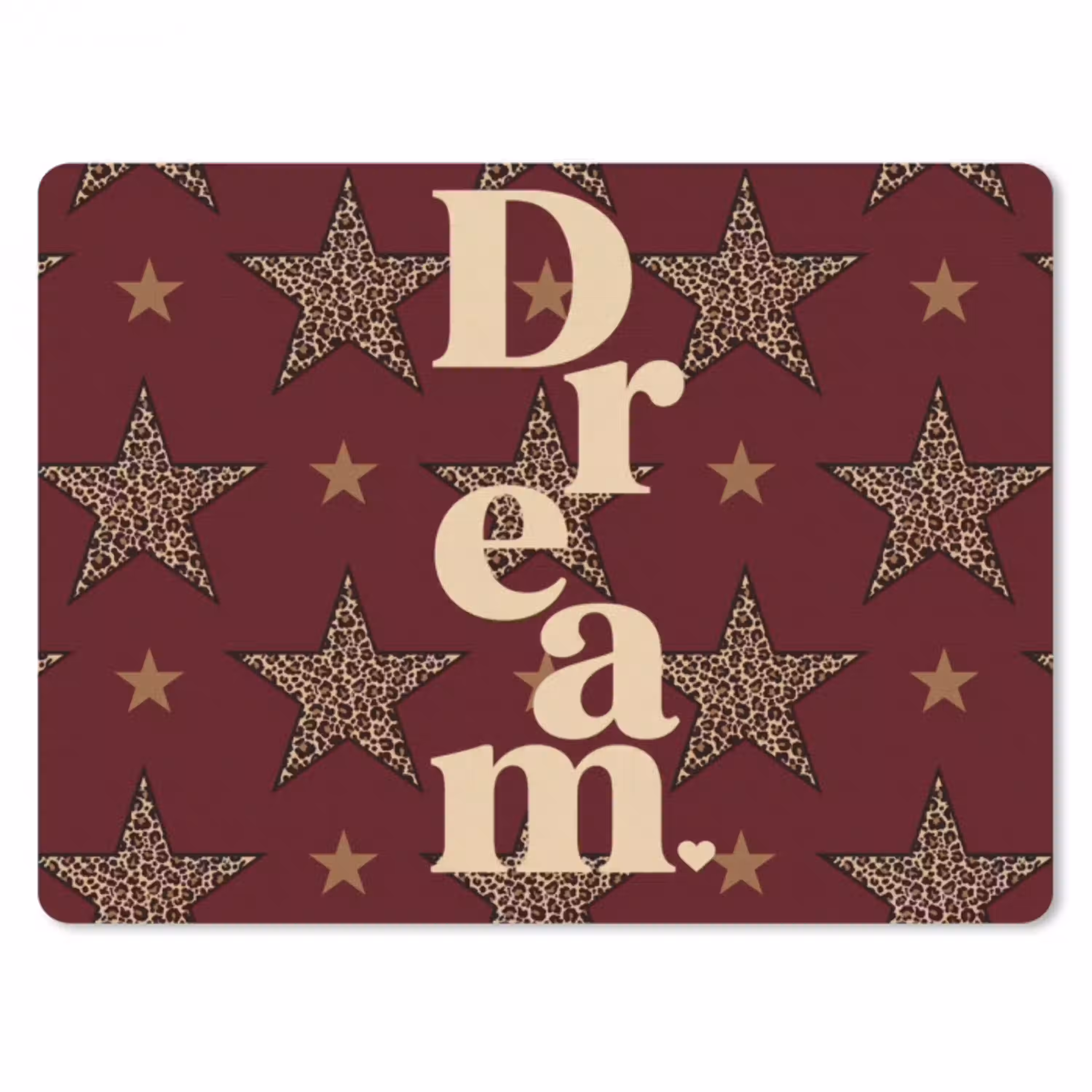 Sterren - Luipaardprint - Dream - Bordeaux muismat rubber klein -3d