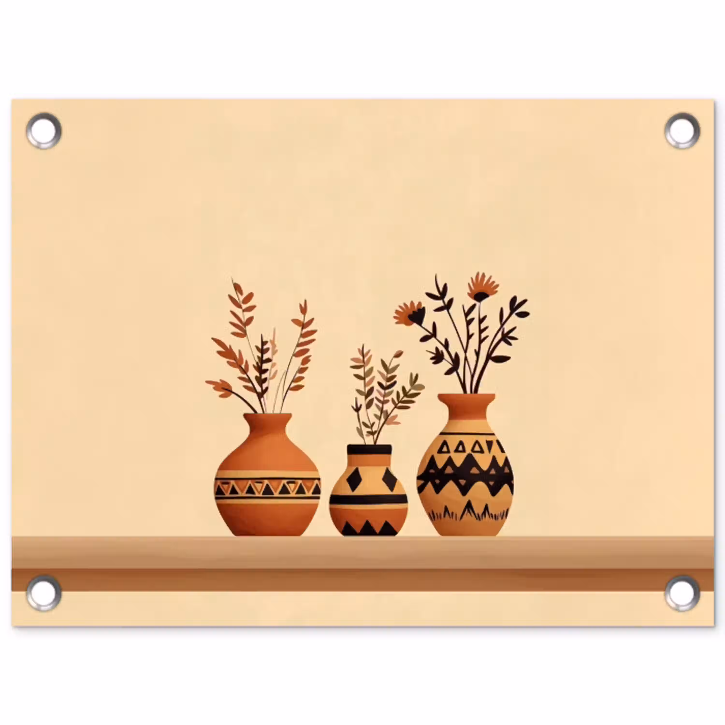 Vazen - Bloemen - Bladeren - Minimalistisch tuinposter los doek klein -3d