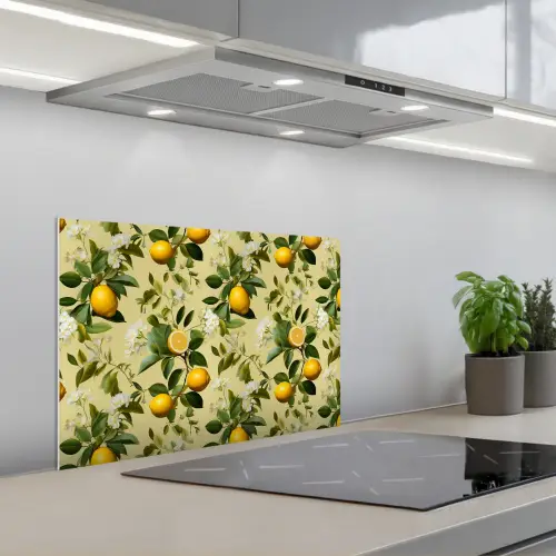 Citroen - Groen - Bloesem keuken achterwand spatscherm klein 900 -3d_schuin