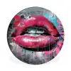 Lippen - Felroze - Graffiti - Verfstrepen Wandcirkel aluminium klein -3d