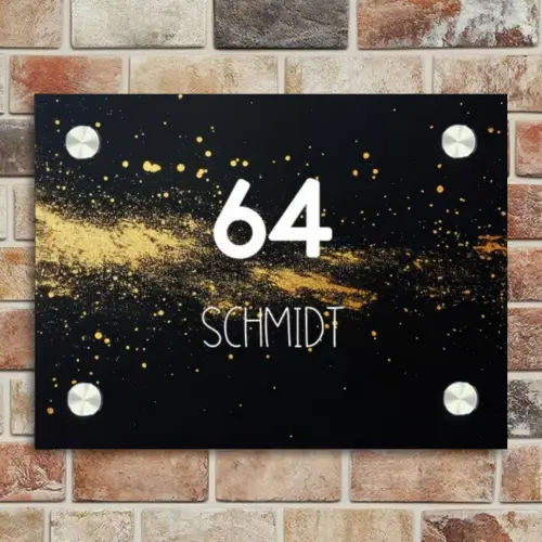 Gouden verfspatten - Modern Naambord Rechthoek middel -sfeer3