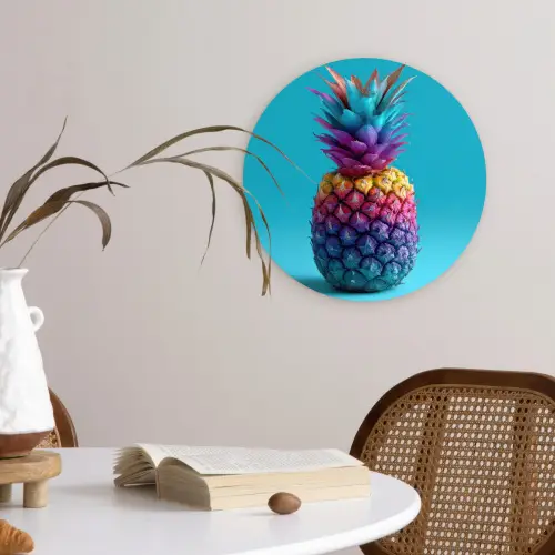 Ananas - Regenboog - Blauw - Popart Wandcirkel kunststof plaat 5mm dik klein -sfeer4
