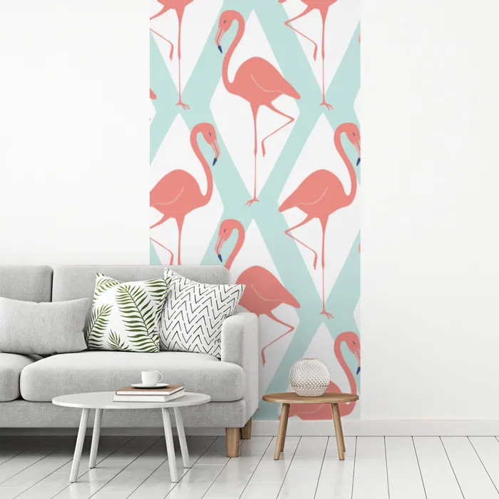 Flamingo - Mintgroen - Ruit fotobehang vinyl groot 64 -woonkamer