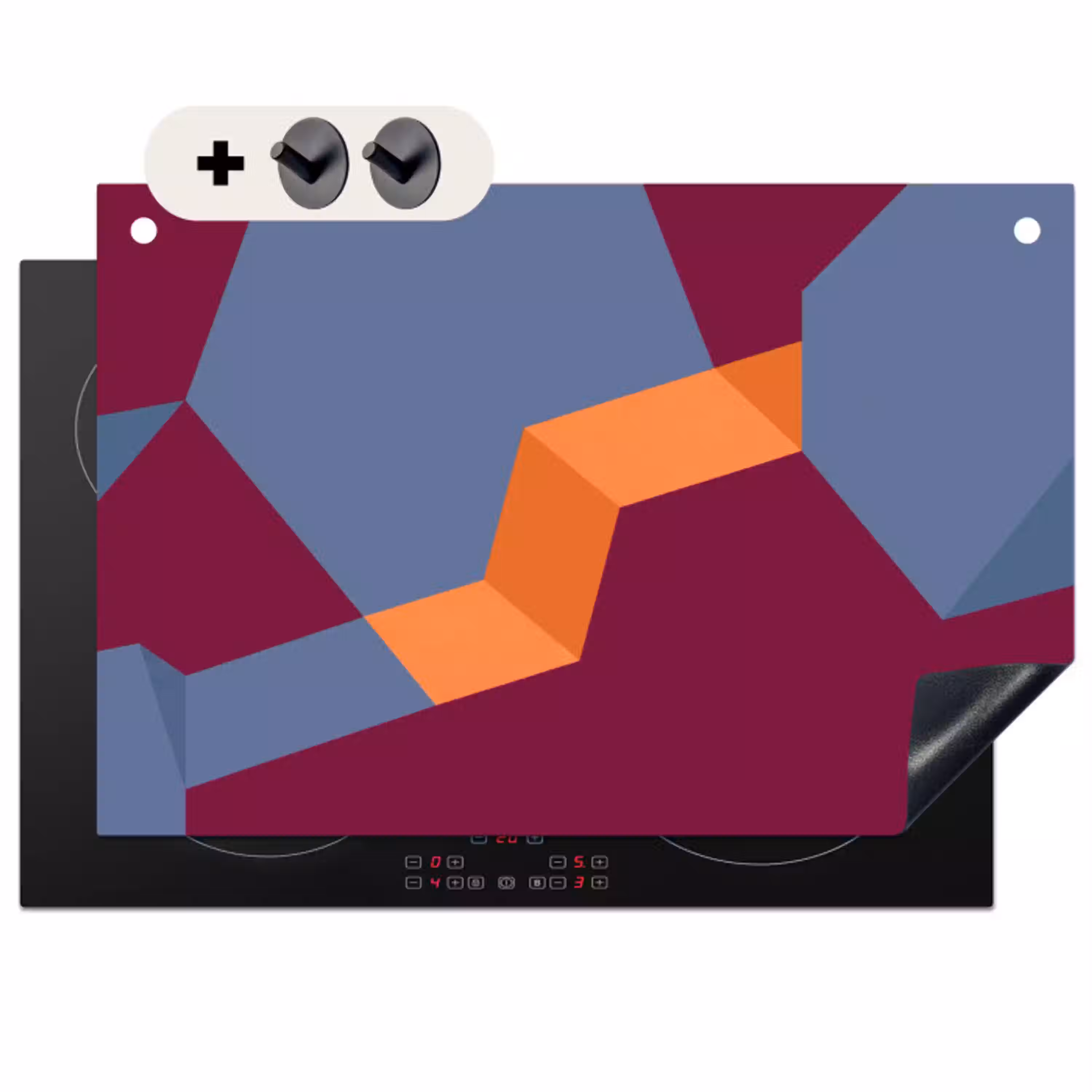 Abstract - Vormen - Modern - Blauw - Oranje Inductie beschemer met haakjes klein -3d