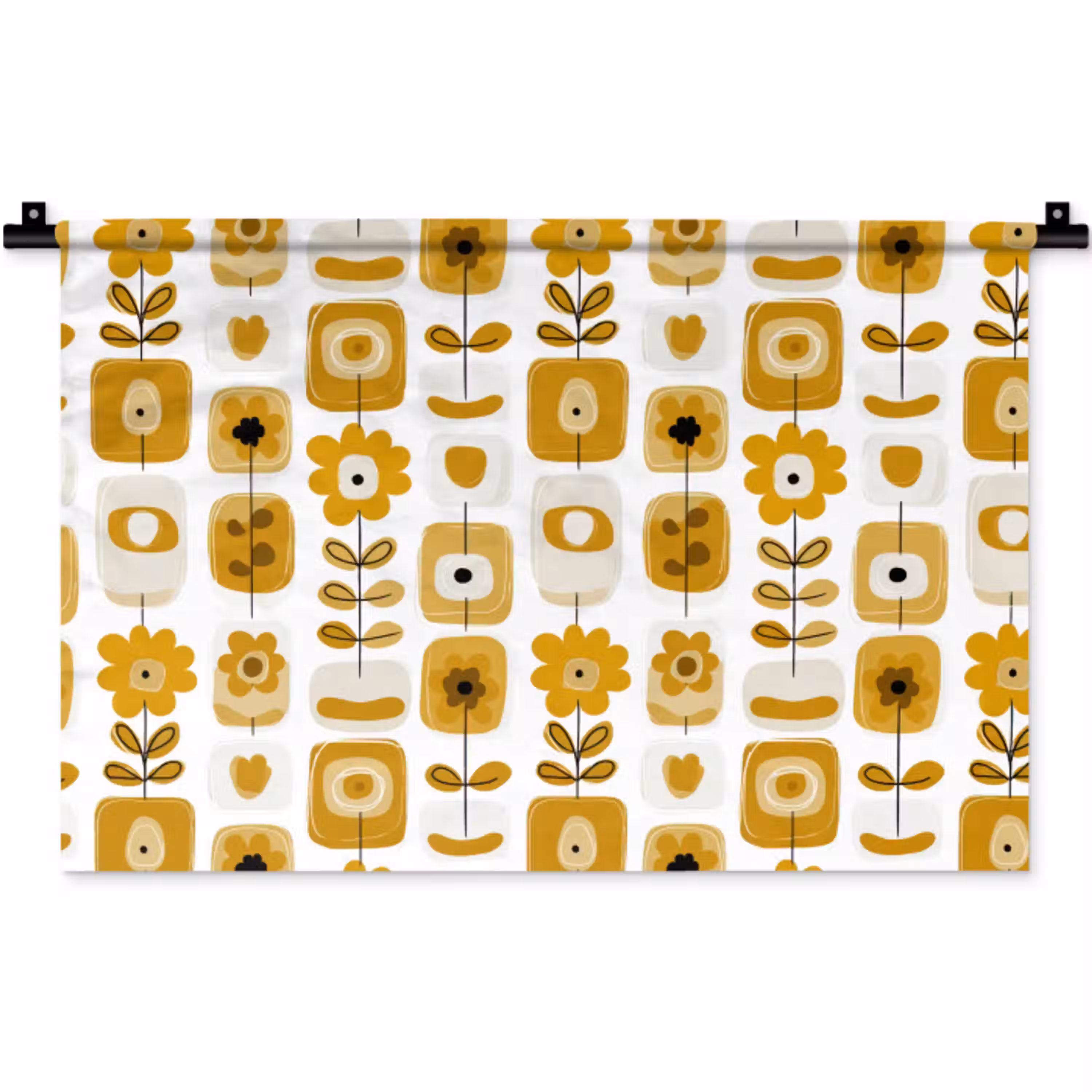 Retro - Abstract - Bloemen - Okergeel Wandkleed katoen klein 269 -zz3d