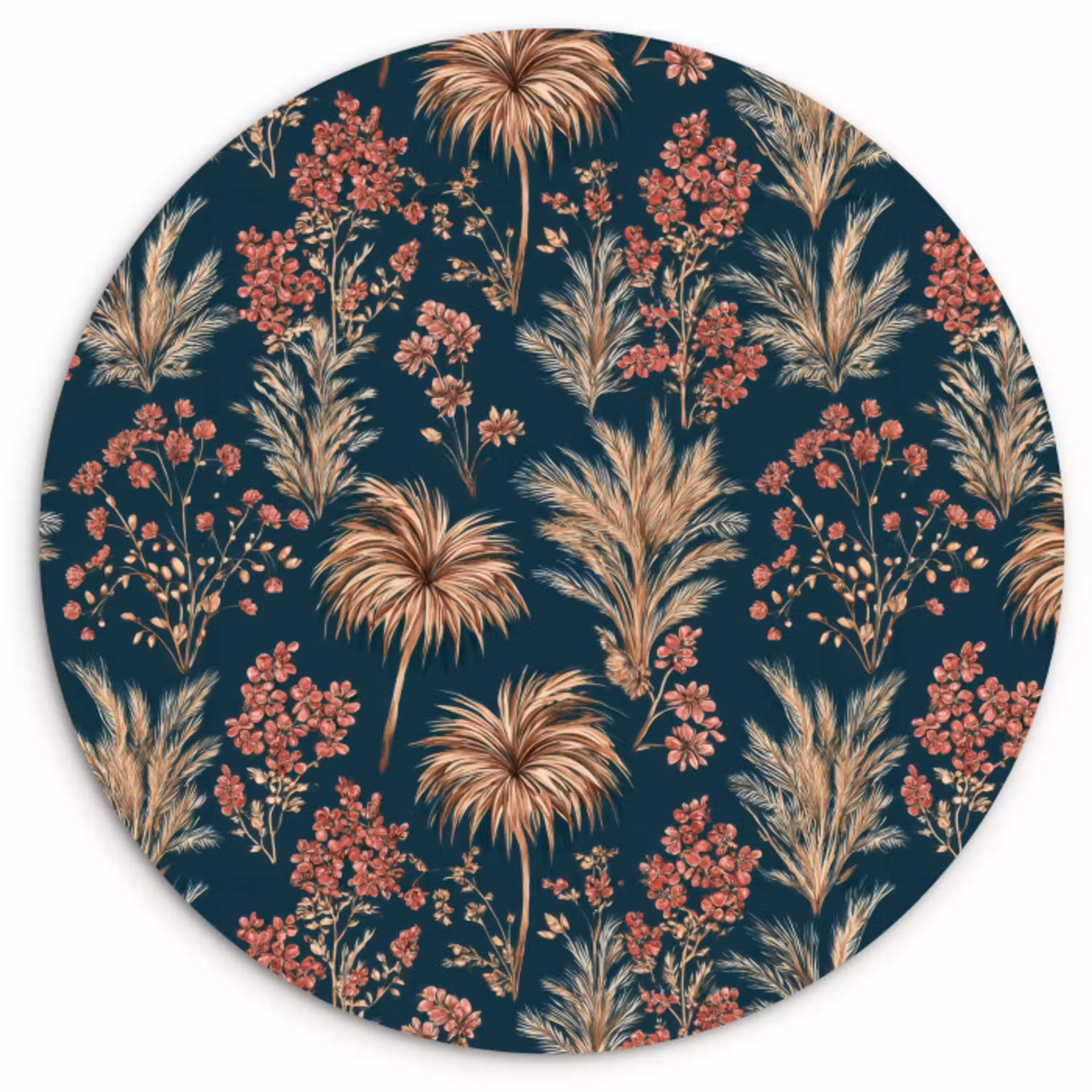 Botanisch - Patroon - Blauw Wandcirkel kunststof plaat 5mm dik klein 188 -3d