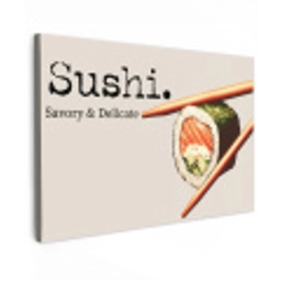 Sushi - Zalm - Rijst - Japans Tuinposter op houten frame 2 cm dik klein -3d