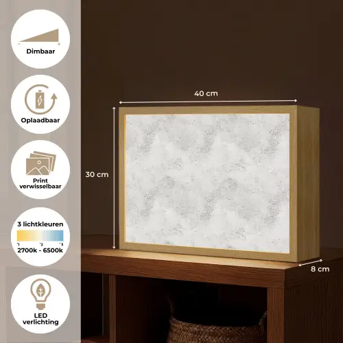 Lichtgrijs - Ruw - Subtiel Light Box met batterij (Wandlamp) middel 907 -USP_websiteoverzichtNL