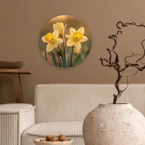 Bloemen - Geel - Wazig Wandcirkel plexiglas klein -sfeer1