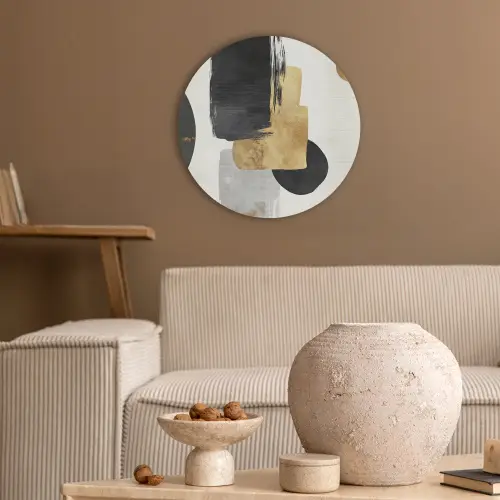 Goud - Rechthoeken - Cirkels - Abstract Akoestische PET Vilt - Rond klein -sfeer1