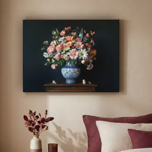Hout - Vaas - Kleuren - Bloemen Textielframe zwart klein -sfeer1