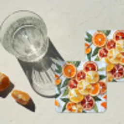 Schijfjes - Fruit - Oranje - Mozaïek onderzetter kurk middel -sfeer4