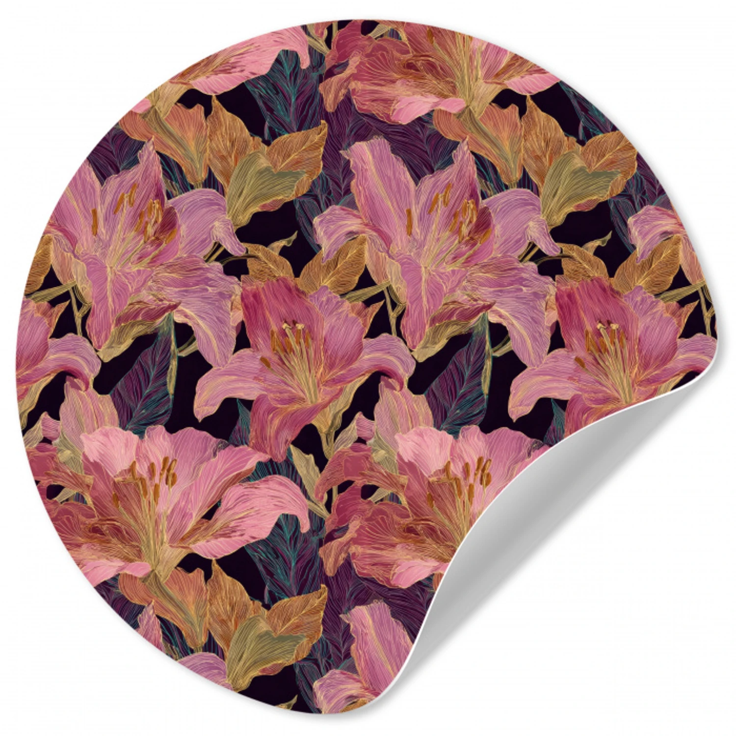Lelies - Patroon - Roze - Goud Wandcirkel behangsticker klein 186 -3d