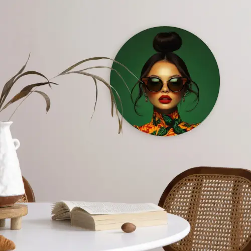 Vrouw - Groen - Modern - Bril - Abstract Wandcirkel plexiglas klein -sfeer4