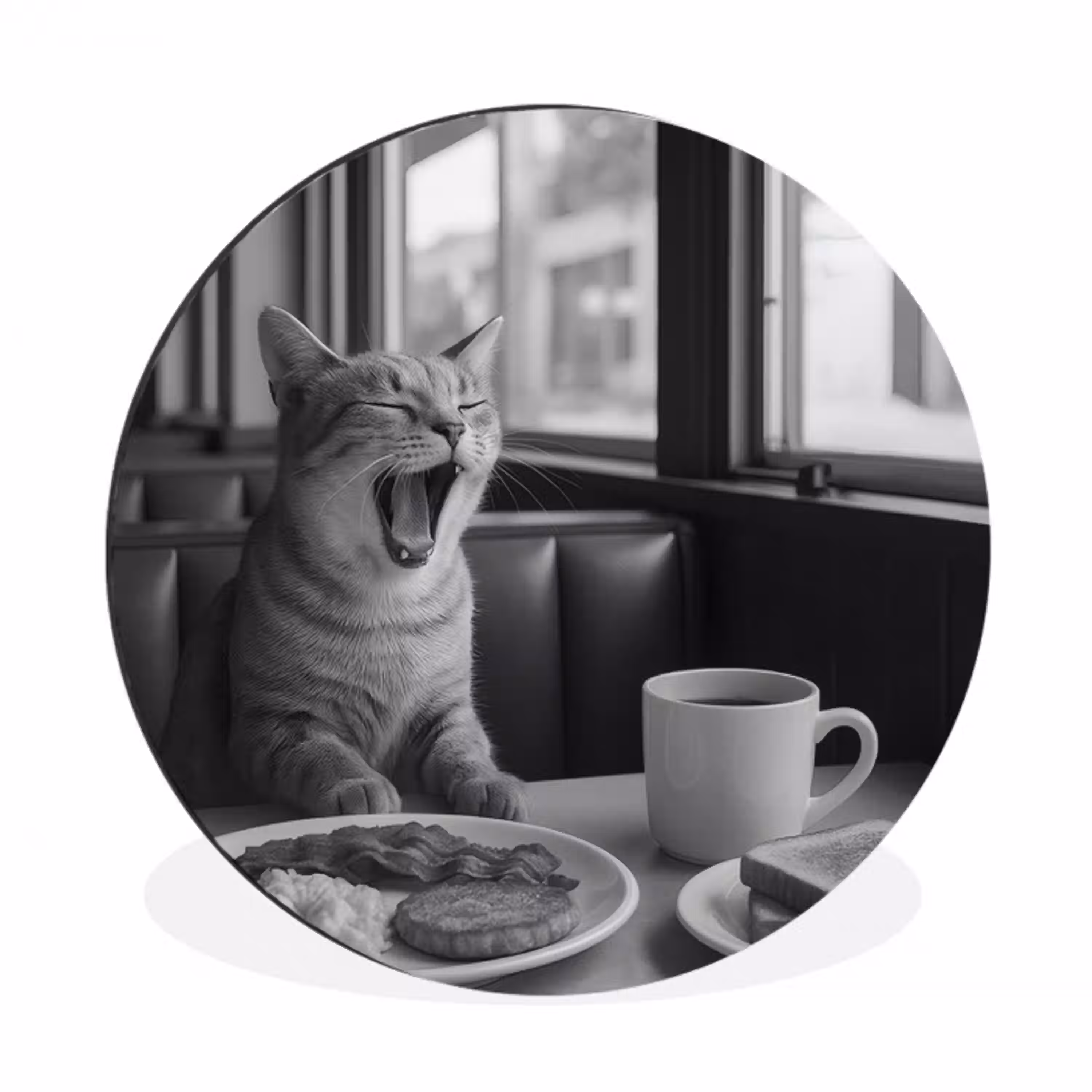 Kat - Koffie - Brood - Zwart Wandcirkel aluminium klein -3d