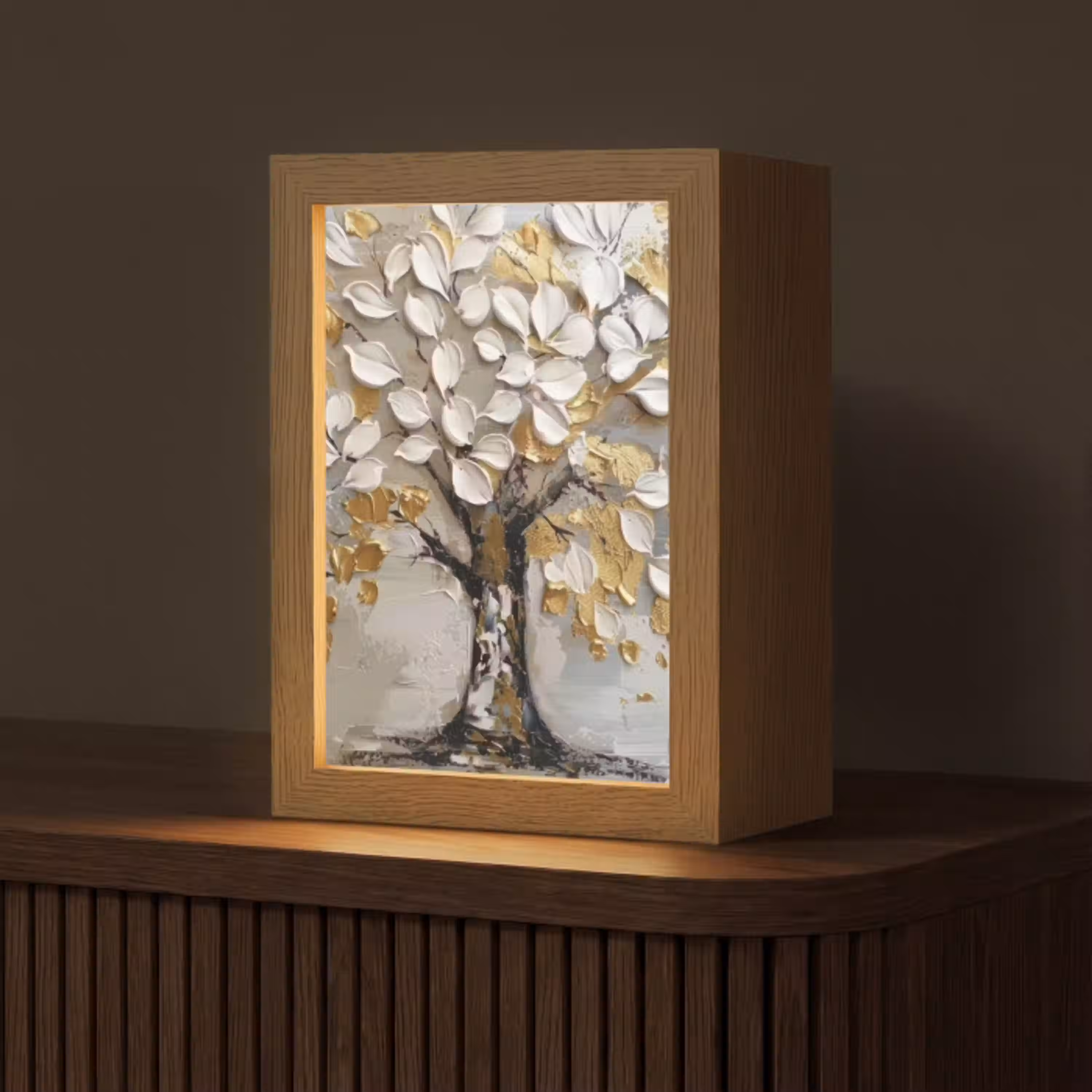Boom - Beige - Grijs - Goud - Abstract Light Box met kabel (Tafellamp) klein -z3d_website