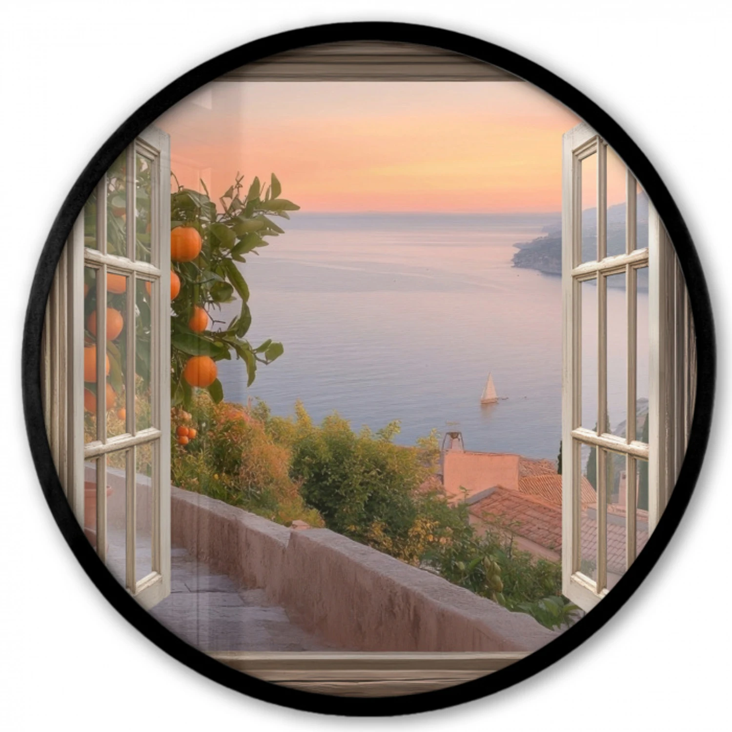 Doorkijk - Uitzicht - Meer - Landschap Fotolijst rond zonder passe partout klein -3d