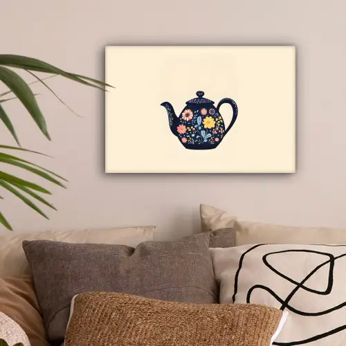 Theepot - Kleurrijk - Bloemen canvas 2cm klein -sfeer1