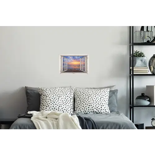 Doorkijk - Zee - Strand - Zonsondergang - Blauw Muursticker klein -slaapkamer