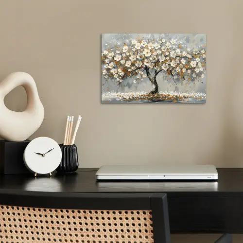 Boom - Bloemen - Wit - Natuur - Kunst poster papier klein -sfeer1