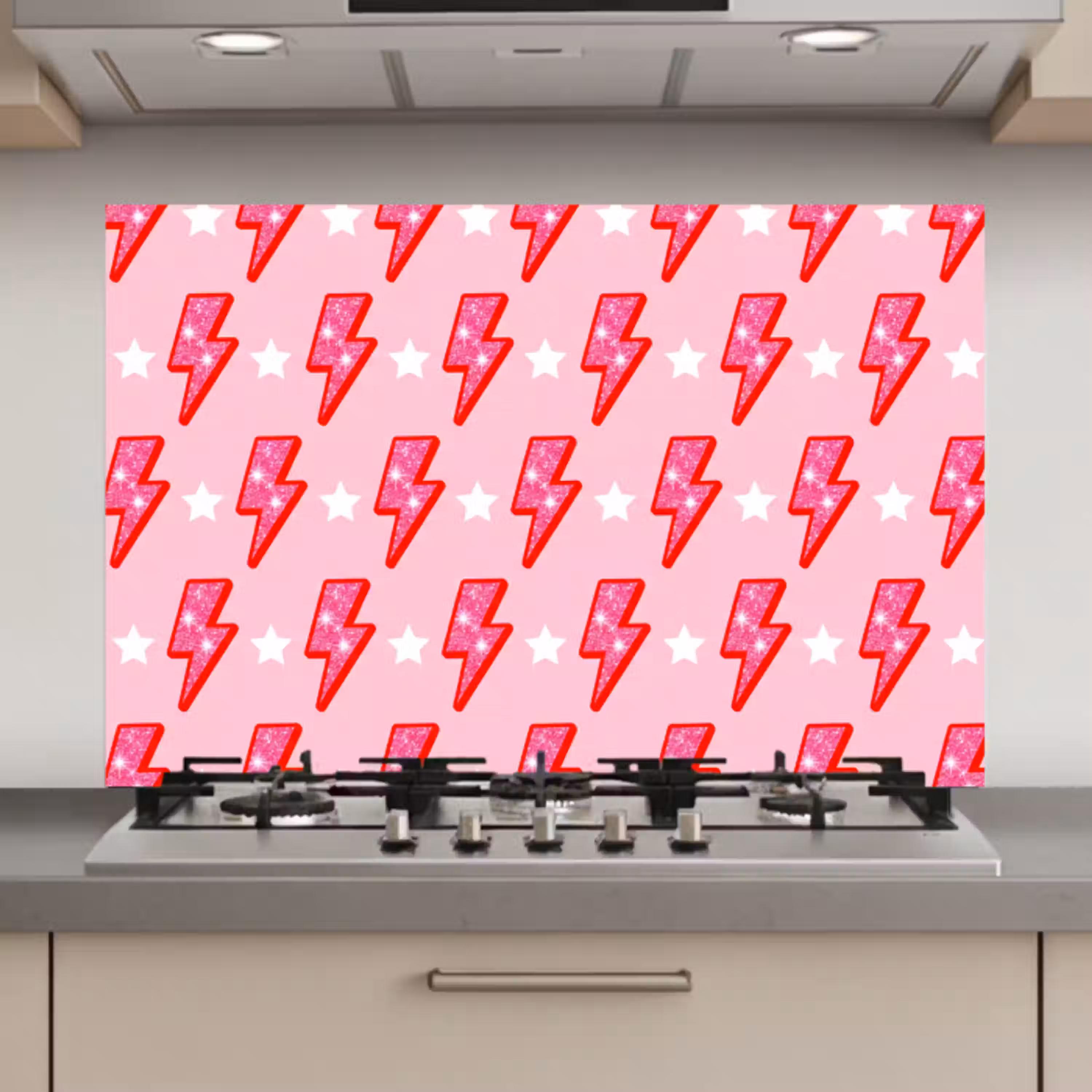 Patroon - Bliksem - Ster - Glitter - Roze keuken achterwand spatscherm klein -3d_website