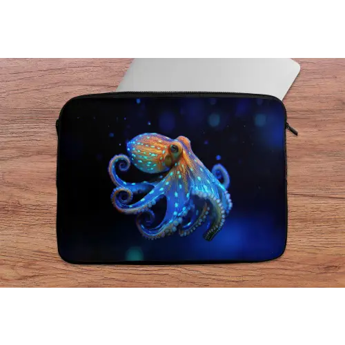 Octopus - Stippen - Blauw - Zee laptophoes neopreen klein -tafel