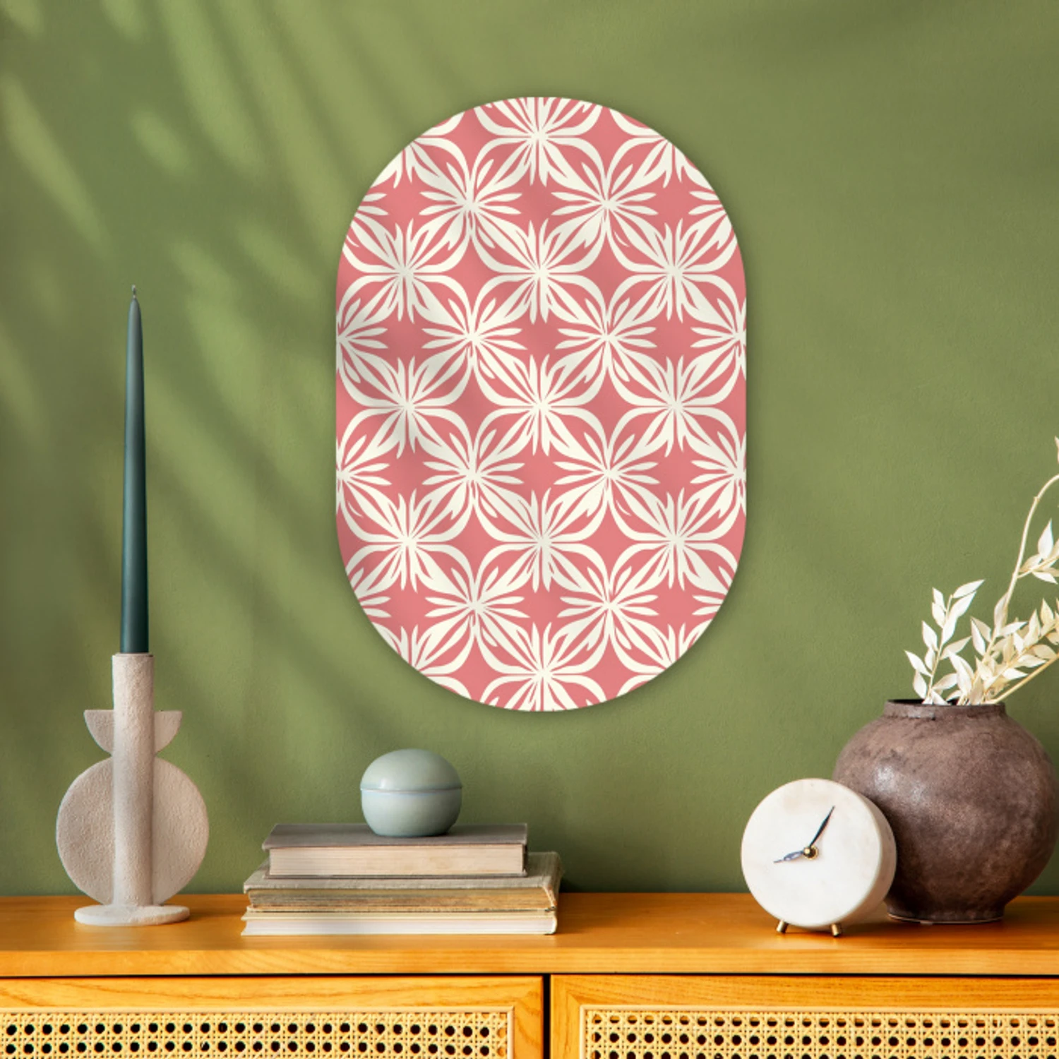 Roze - Bloemenmotief - Wit - Modern Wandcirkel Ovaal Forex klein 630 -sfeer2