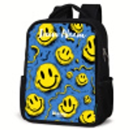 Smiley - Blauw - Geel Rugzak - Zwart middel -schuin