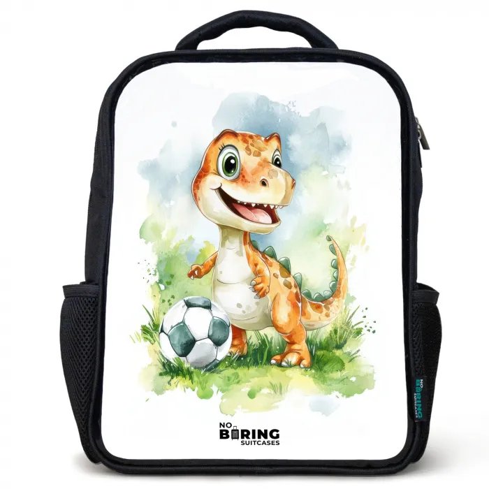 Dino met voetbal in kleurrijk veld Rugzak - Zwart middel -3d