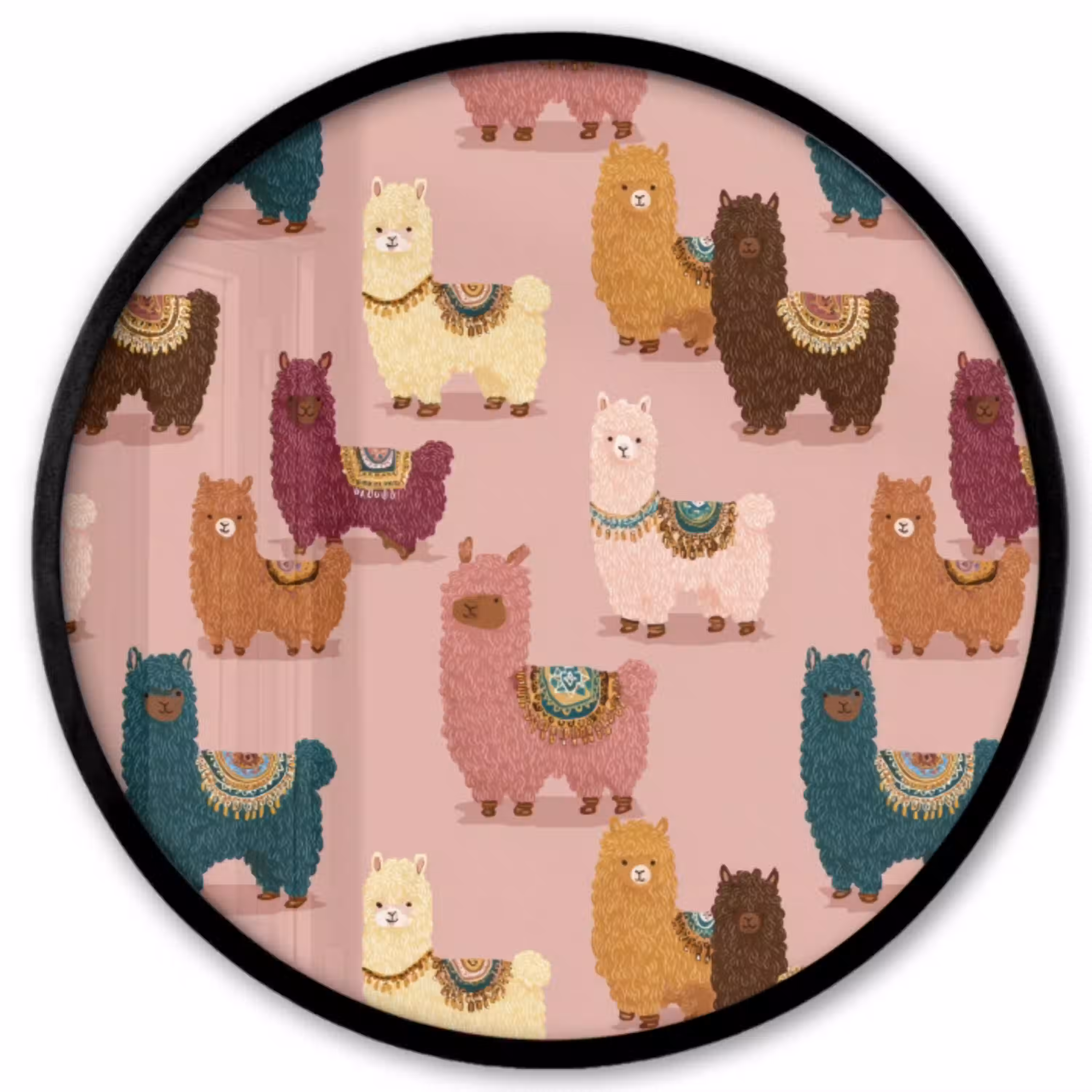 Alpaca's - Patroon - Kleurrijk Fotolijst rond zonder passe partout klein 856 -3d