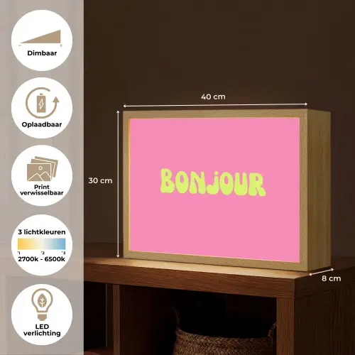 Roze - Groene bonjour - Organisch Light Box met batterij (Wandlamp) middel -USP_websiteoverzichtNL