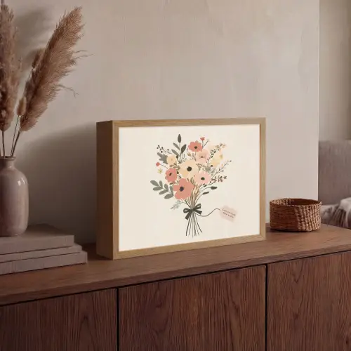 Bloemen - Quote - Beige - Lint Light Box met batterij (Wandlamp) middel -sfeer2