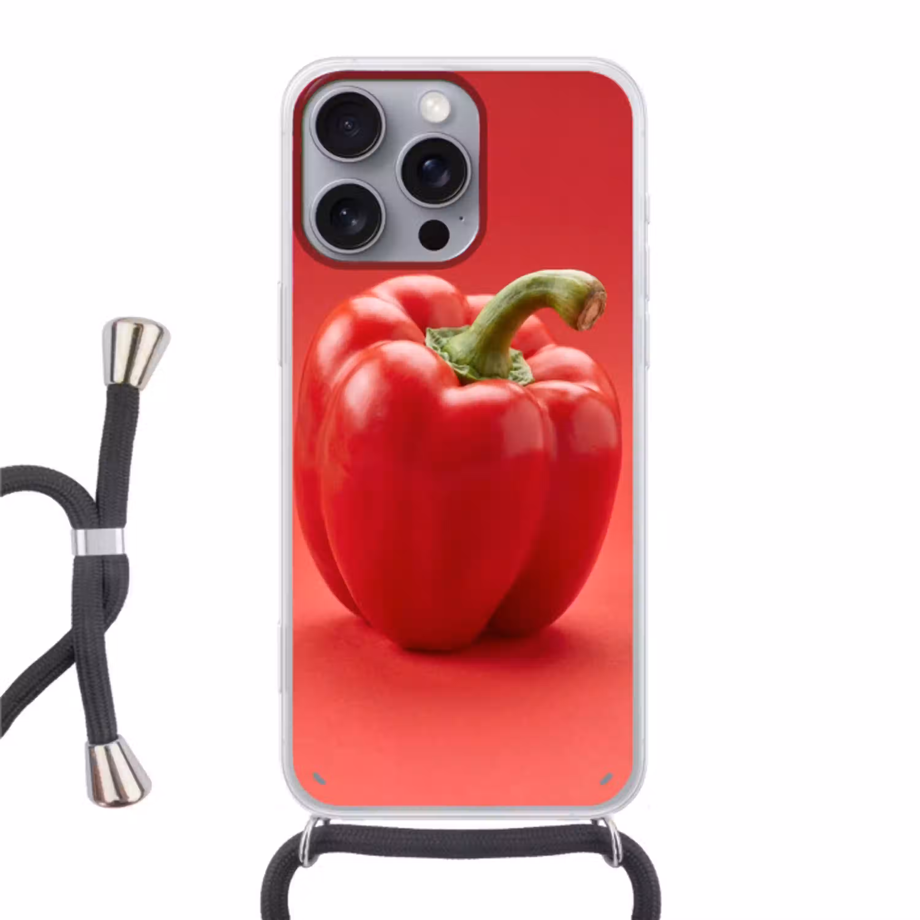 Eten - Paprika - Rood Hoesje iPhone 16 Pro Max met koord klein -3d