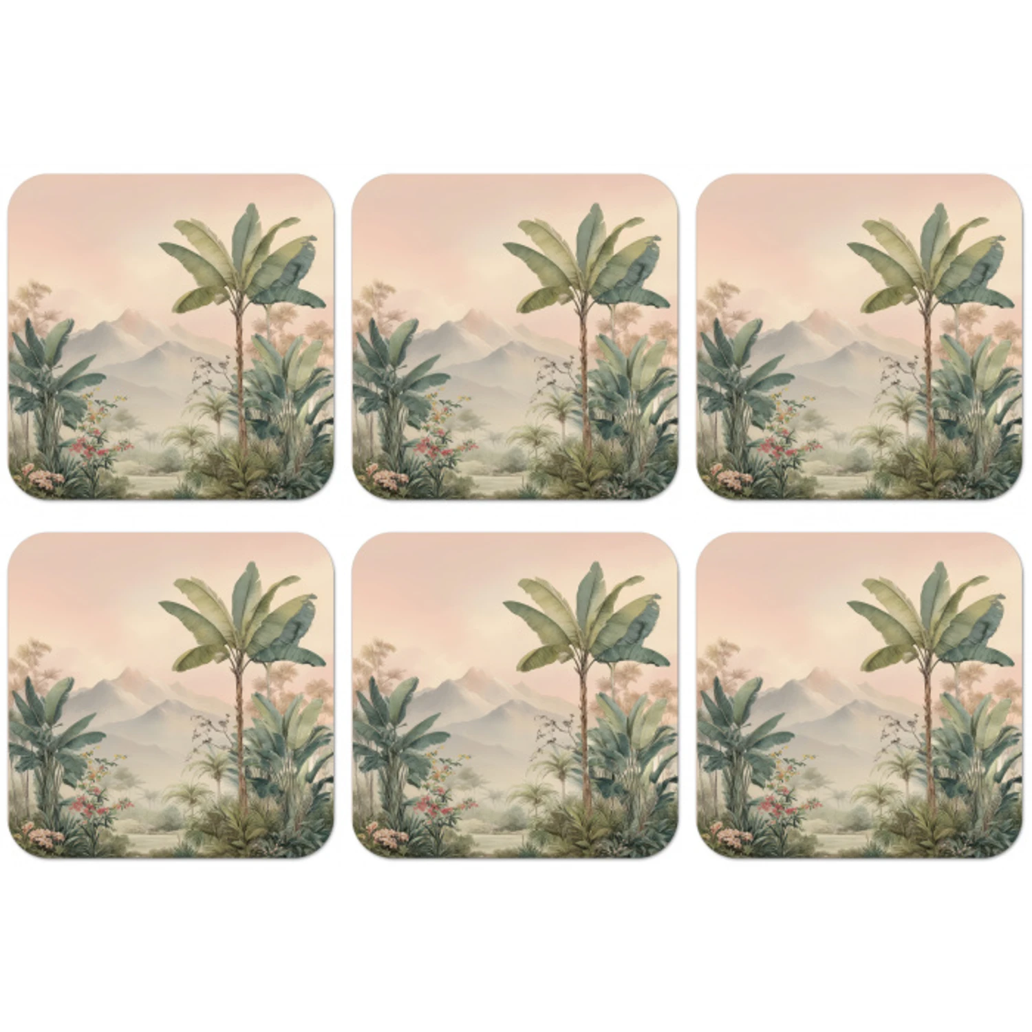 Tropisch landschap - palmbomen - Bloemen - Roze lucht onderzetter kurk middel -zkaufland3dotto