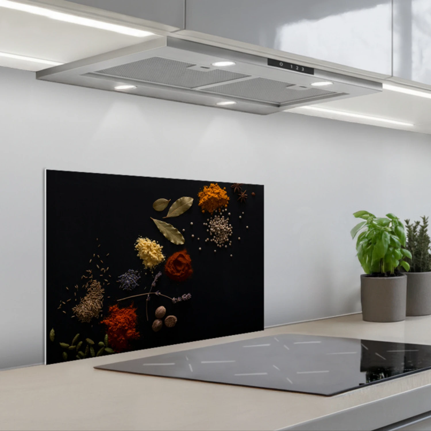 Kruiden - Zwart - Specerijen - Keuken - Koken keuken achterwand spatscherm klein -3d_schuin