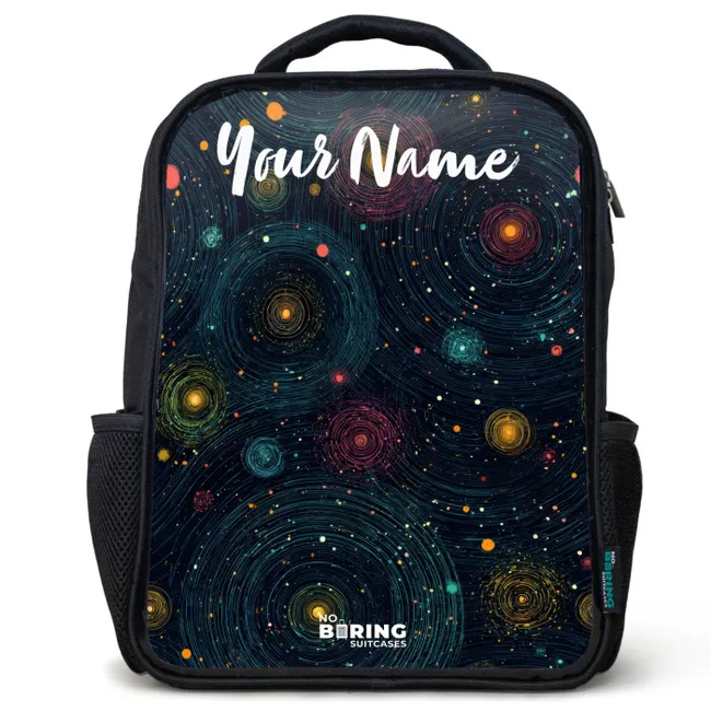 Kids' Backpacks with name Black -. Stars - Planets - Colorful