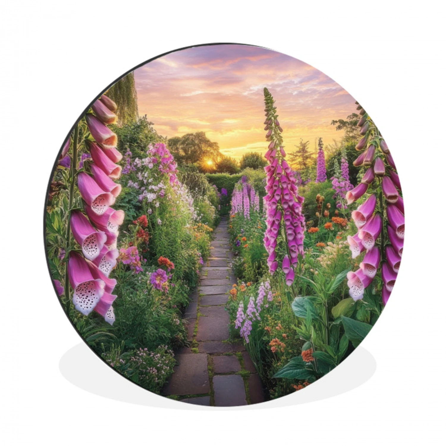 Vingerhoedskruid - Bloemen - Tuin Wandcirkel aluminium klein -3d