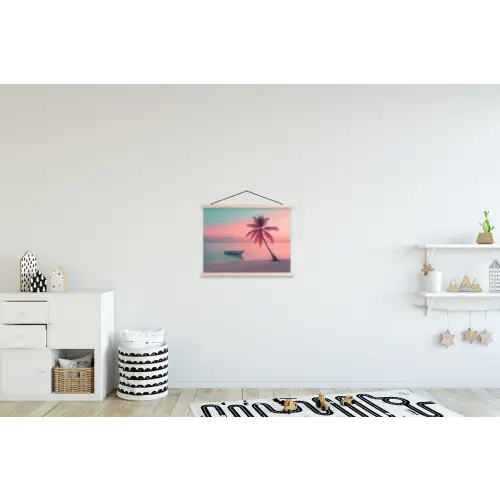 Zee - Boot - Zonsondergang textielposter latten blank klein -kinderkamer